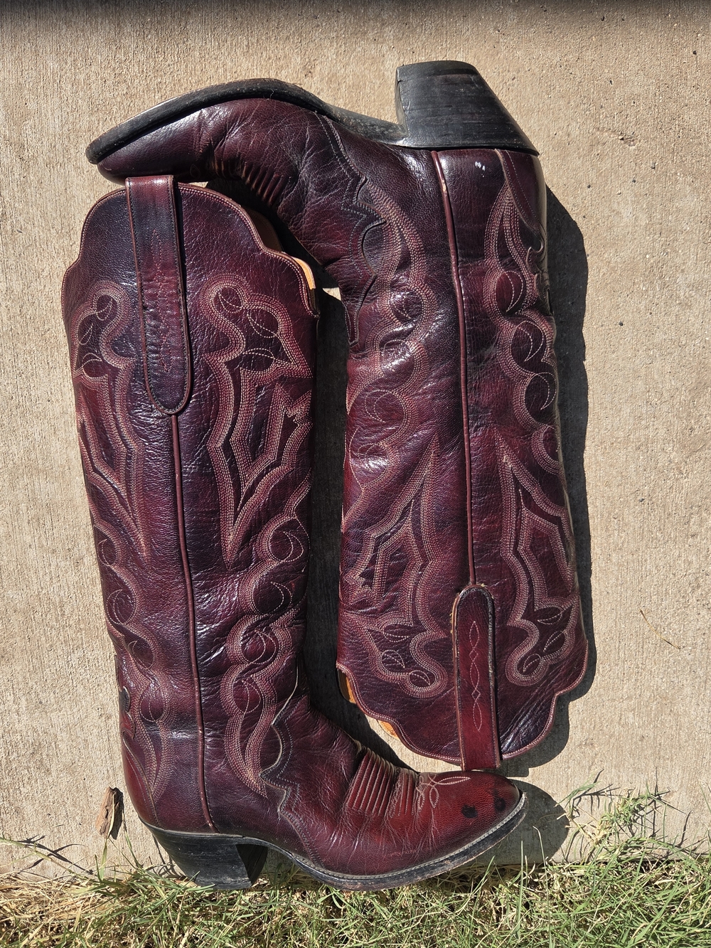 Custom Made Women's Burgundy Wine Western Embroidered Leather Dress Boots
